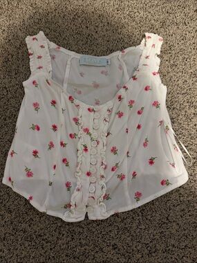 Stella Laguna Beach White Crop Top with Pink Floral Print